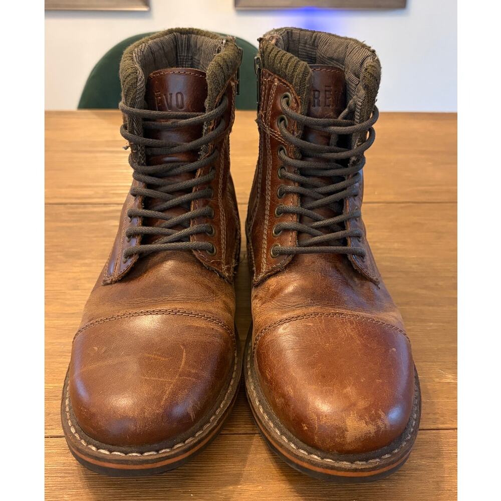 Crevo Camden Men’s Chestnut Brown Leather Cap Toe Combat Boots Size 9
